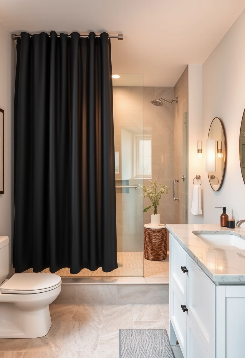 black shower curtain bathroom ideas 11