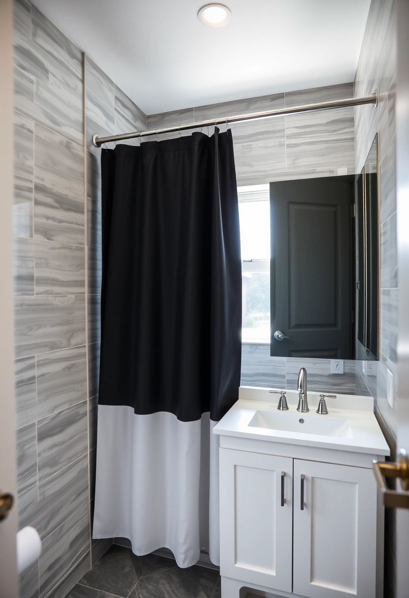 black shower curtain bathroom ideas 12