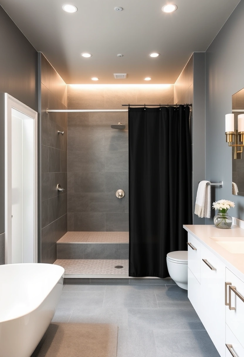 black shower curtain bathroom ideas 14