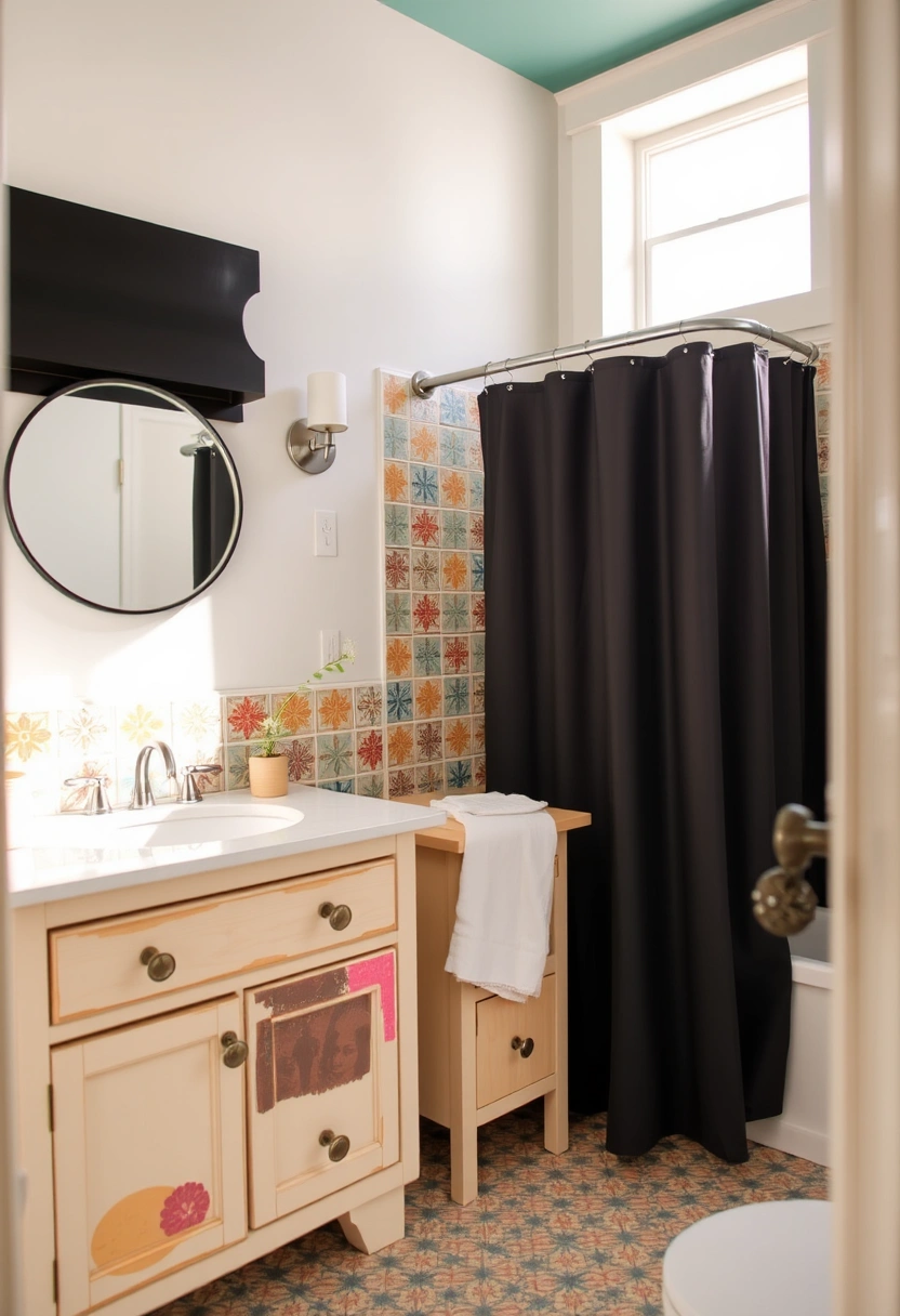 black shower curtain bathroom ideas 17