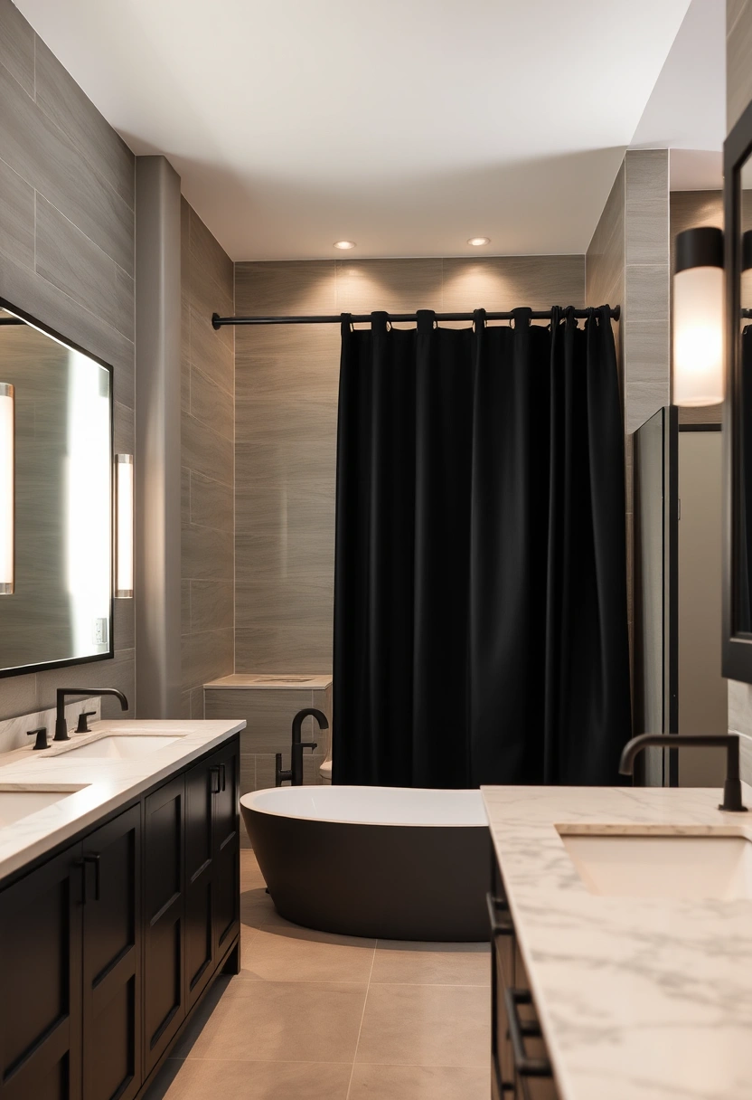 black shower curtain bathroom ideas 5